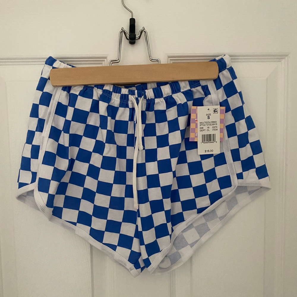 Blue Checkered Women's Athletic Shorts